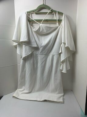 One-Shoulder White Ruffle Sleeve Dress